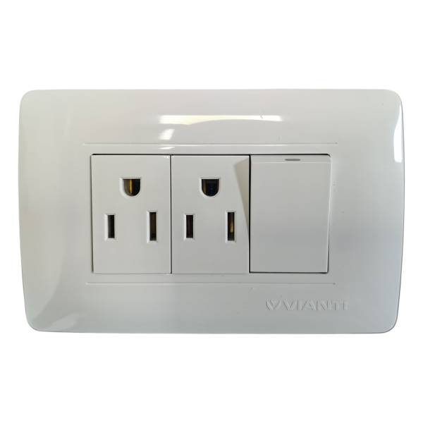 Placa 3 ventana con 2 contacto 2p+t y apagador sencillo blanco Lumiere Vianti