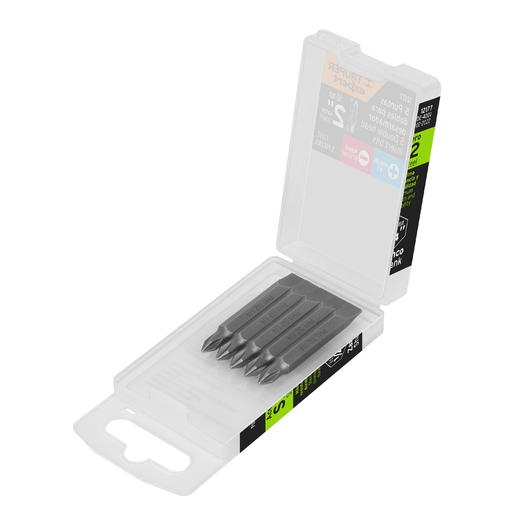 Estuche con 5 puntas dobles PH1 y 1/4' largo 2', EXPERT