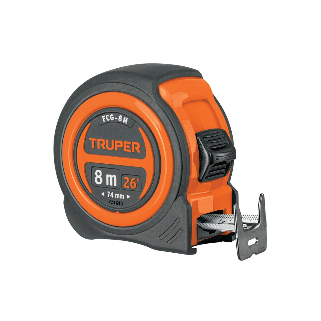 Flexómetro compacto contra impactos 8 m cinta 25 mm, TRUPER