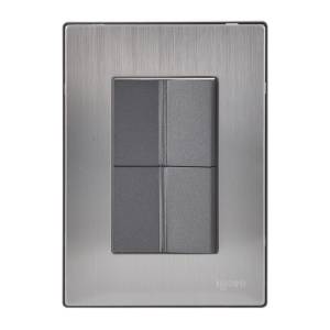 [228810ZN] Placa 3 ventanas con 2 apagadores sencillos negro Inox-1.5 Igoto