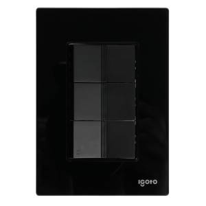 [286248ZN] Placa 3 ventanas con 2 apagadores sencillos y apagador escalera negro Cristal Igoto