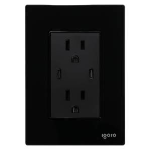 [286251ZN] Placa 3 ventanas con 2 contactos USB y contacto 2p+t negro Cristal Igoto