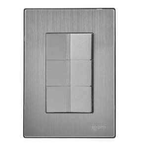 [228791ZN] Placa 3 ventanas con 3 apagadores sencillos plata Inox Igoto