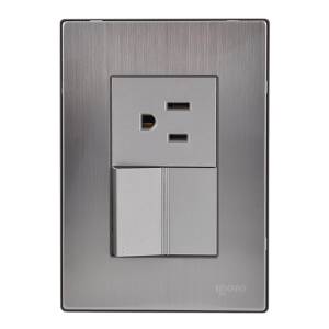 [228786ZN] Placa 3 ventanas con apagador escalera y contacto 2p+t plata Inox-1.5 Igoto