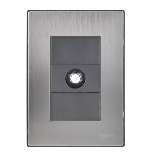 [228811ZN] Placa 3 ventanas con toma coaxial para TV negro Inox-3 Igoto