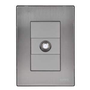 [228789ZN] Placa 3 ventanas con toma coaxial para TV plata Inox-3 Igoto