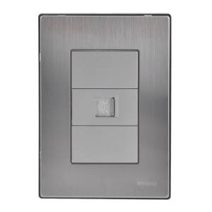 [228795ZN] Placa 3 ventanas con toma telefonica plata Inox-3 Igoto