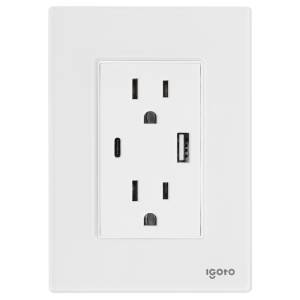 [286242ZN] Placa 3 ventanas con toma USB y USB-C blanco Cristal CRIS1025 Igoto
