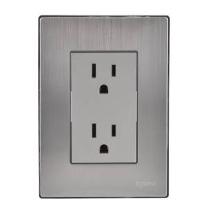 [228780ZN] Placa con contacto duplex 2p+t plata Inox Igoto