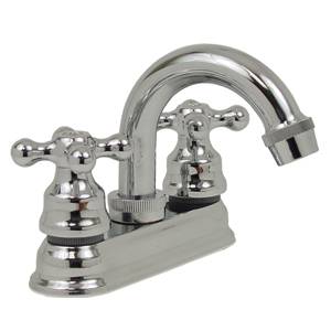 [5692ZN] Mezcladora lavabo de bronce tipo curvo maneral cruz 1/4 de vuelta cromada 24TH Rugo