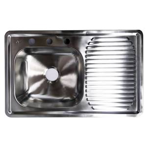 [214024ZN] Tarja de acero inoxidable 1 tina 1 escurridor derecha empotrar 80 x 50 x 15cm con 6 clips Vianti
