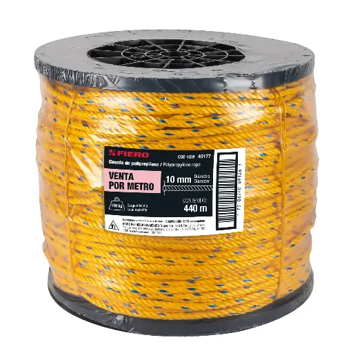 [CUE-10M] Metro de cuerda amarilla de polipropileno 10mm carrete 440